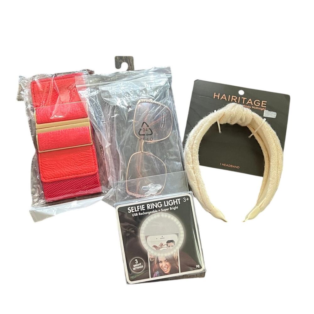 Women's Accessories Lot-Headband, Selfie Ring Light, Belt, Sunglasses w/ Case